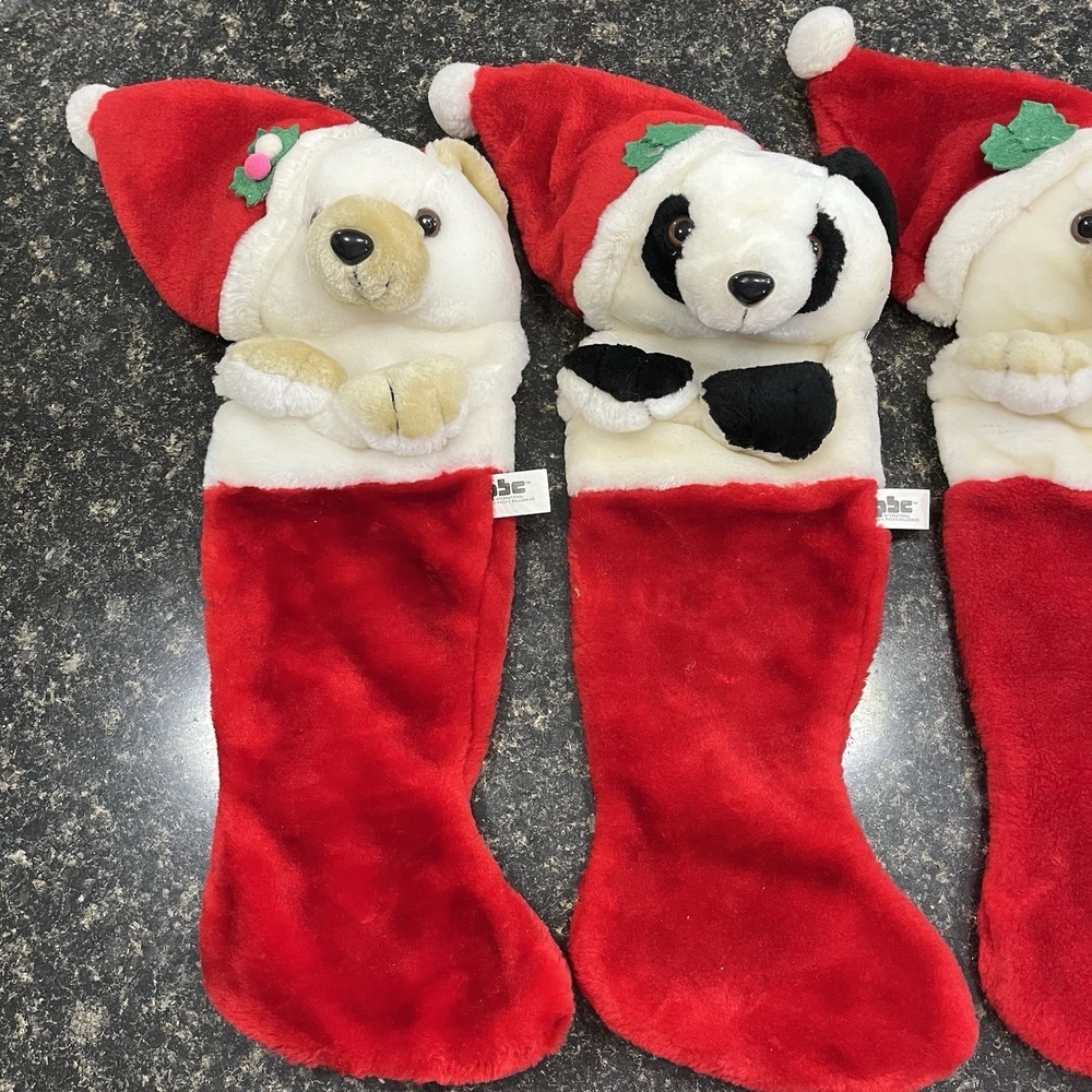 Vintage Christmas 3D Stockings 2Polar Bear 2Pandas Lot Of 4 - Picture 2 of 7